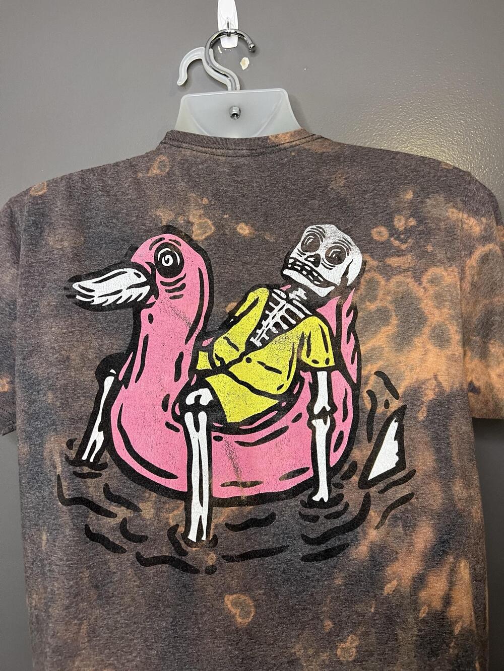Call Your Mother Shirt Mens Large Brown Bleach Tie Dye Skeleton Pool Float Tee